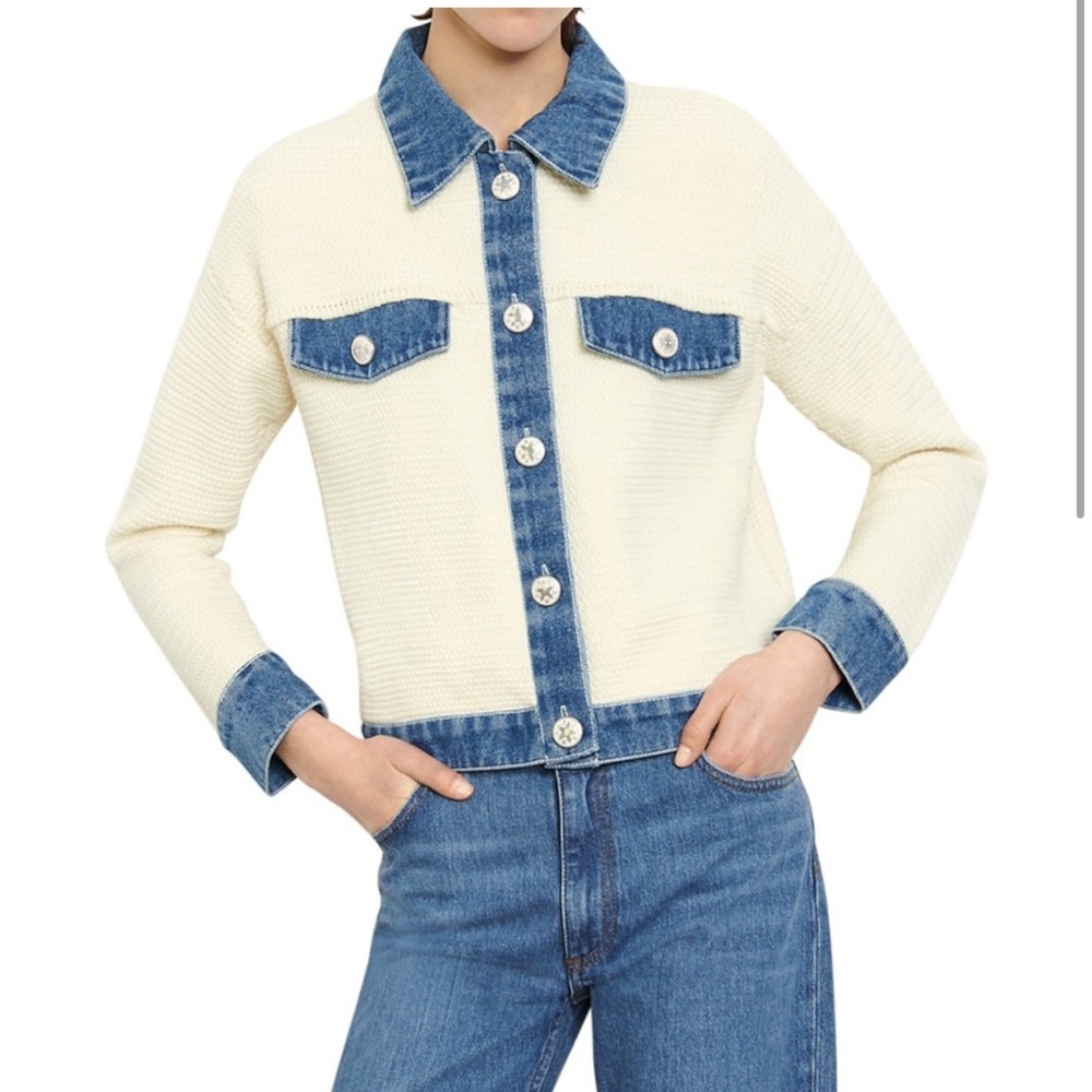 Sandro Cream and Blue Denim Jacket